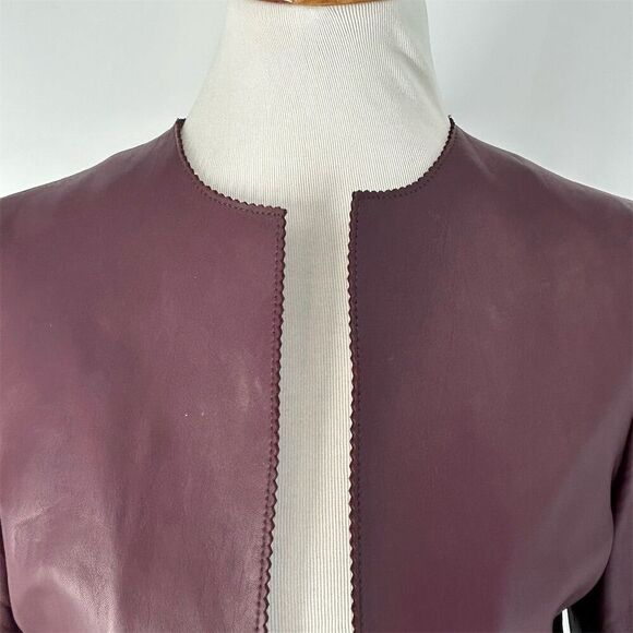 Ted Baker Morisr Zig Zag Edge Cropped Leather Jacket Burgundy, 2 / Small - Picture 10 of 13